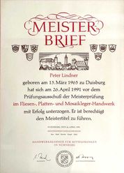 Meisterbrief P. Lindner